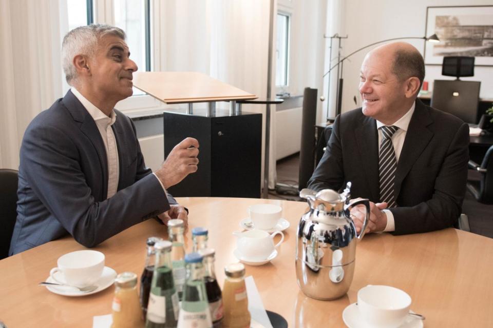 Mayor of London Sadiq Khan meets with German Finance Minister Olaf Scholz (PA)