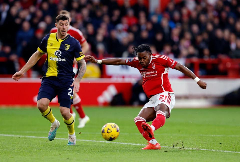 Nottingham Forest's Anthony Elanga shoots at goal (Action Images via Reuters)