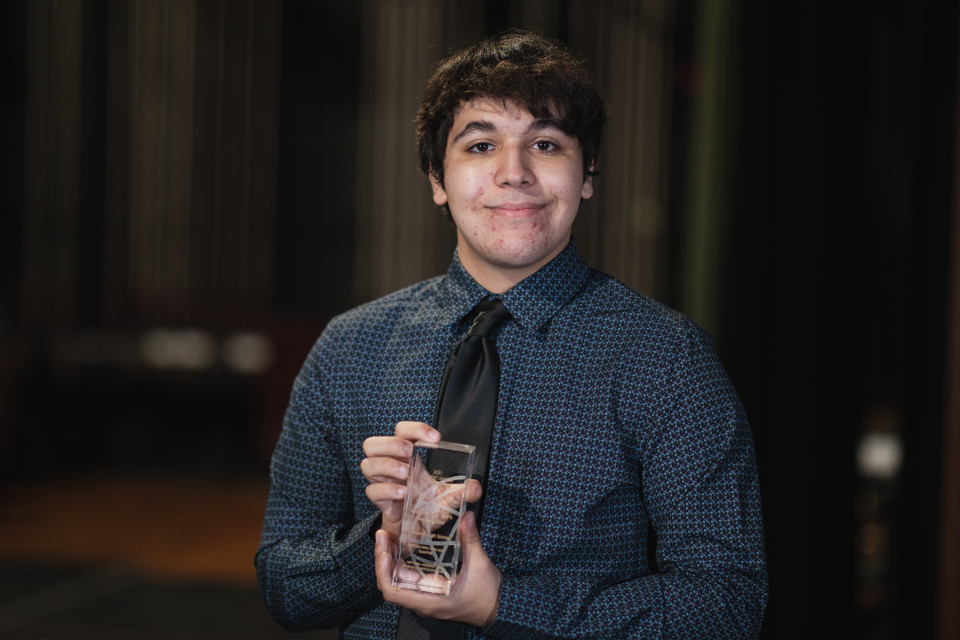 Evan Pina, Jr., a Fairhaven high school senior, won a New England Student Production award and was nominated for a National Student Production Award in the Talent–Performer category.