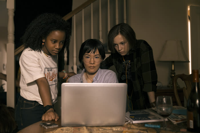 From left: Camryn Jones (Tiffany Quilkin), Ali Wong (adult Erin), and Riley Lai Nelet (Erin Tieng) in 'Paper Girls'<span class="copyright">Anjali Pinto—Prime Video</span>