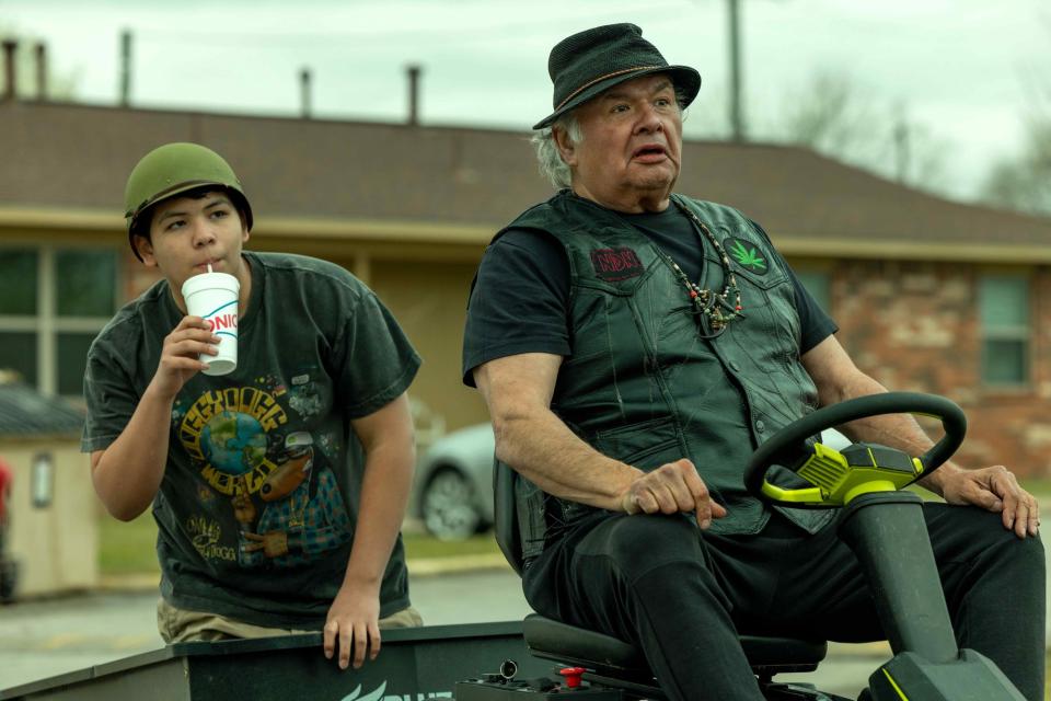 From left, Lane Factor stars as Cheese and Gary Farmer as Uncle Brownie in "Reservation Dogs" Season 2, Episode 2, titled "Run."