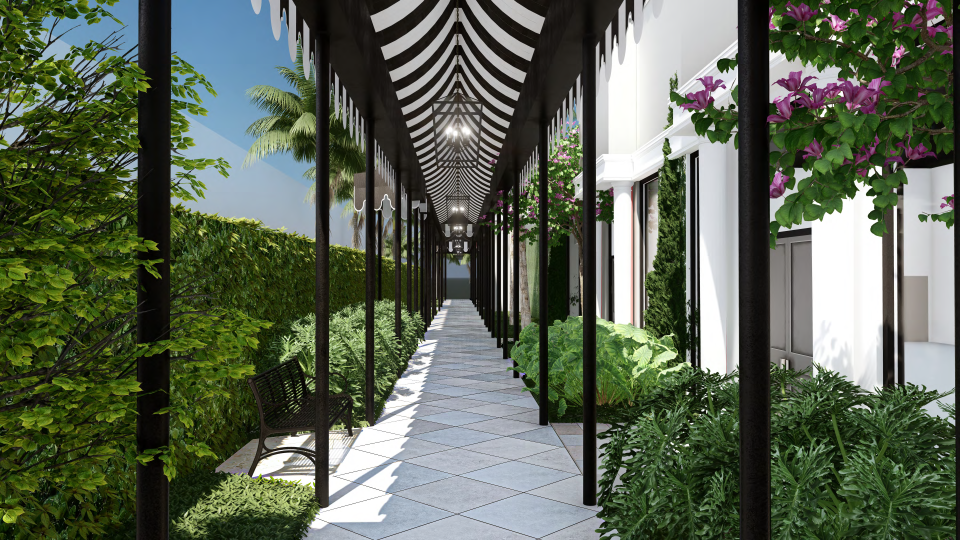The entrance to the new waterfront restaurant at the Royal Poinciana Playhouse, as shown in this rendering, will be 'fun and traditional,' according to the project's developer.