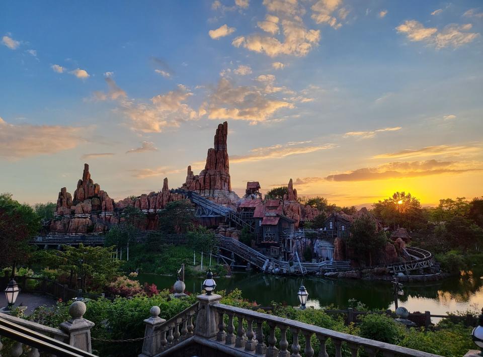 Disneyland Paris' "Big Thunder Mountain Railroad" at Sunset