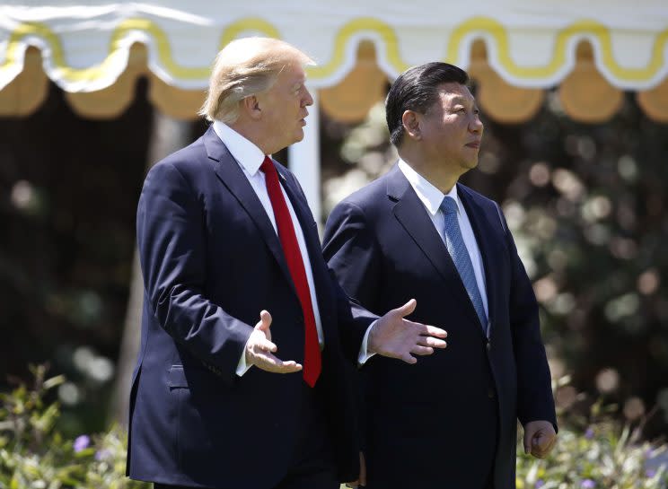 US president Donald Trump and Chinese President Xi Jinping at Mar-a-Lago in April. Relations between the two countries have since cooled over the Korean Peninsula crisis (Rex)