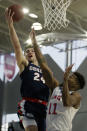 Gonzaga forward Corey Kispert (24) shoots against Loyola Marymount forward Parker Dortch (11) during the first half of an NCAA college basketball game in Los Angeles, Saturday, Jan. 11, 2020. (AP Photo/Alex Gallardo)