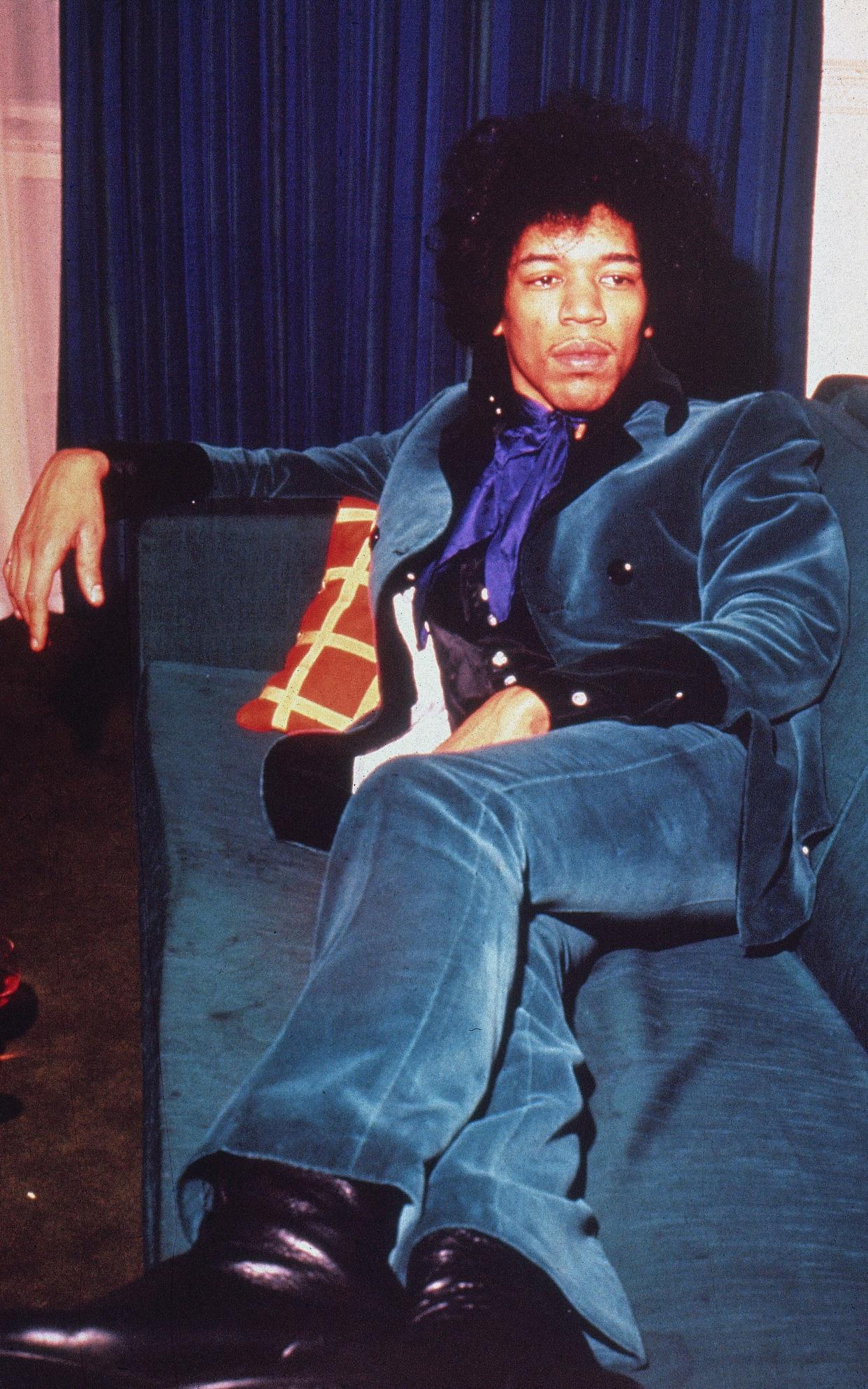 Jimi Hendrix in plush velvet in the 1970s