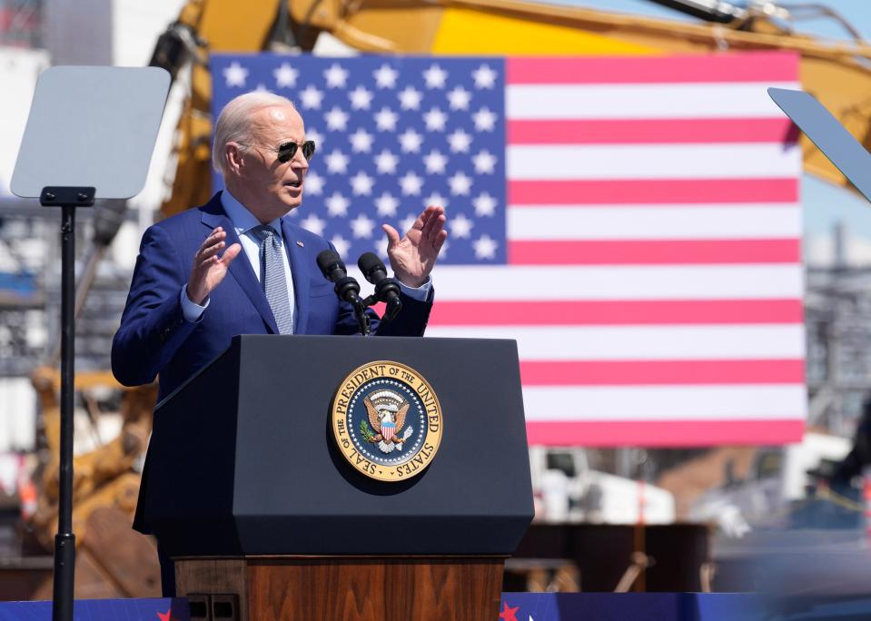 U.S. President Joe Biden announces a multi-billion dollar grant for CHIPS manufacturing while visiting Intel's manufacturing campus in Chandler on Mar 20, 2024.