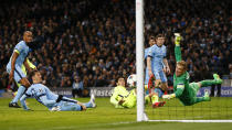 Football - Manchester City v FC Barcelona - UEFA Champions League Second Round First Leg - Etihad Stadium, Manchester, England - 24/2/15 Luis Suarez scores the second goal for Barcelona Reuters / Darren Staples Livepic EDITORIAL USE ONLY.