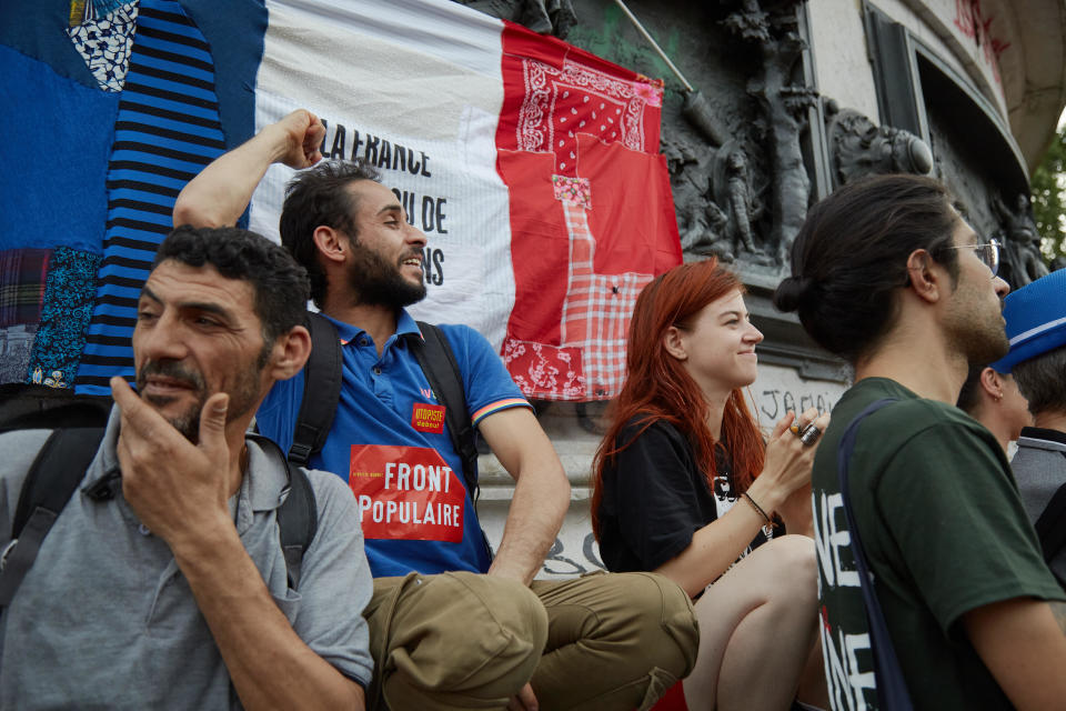 People applaud during a protest against the National Rally (Rassemblement National, RN) party at the Place de la Republique in Paris, France, June 27, 2024. / Credit: Pierre Crom/Getty