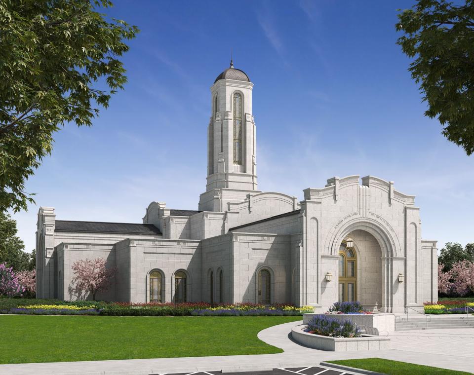 An artist’s rendition of how the outside of the Modesto California Temple will look upon completion. The groundbreaking is scheduled for Oct. 7, 2023. | The Church of Jesus Christ of Latter-day Saints