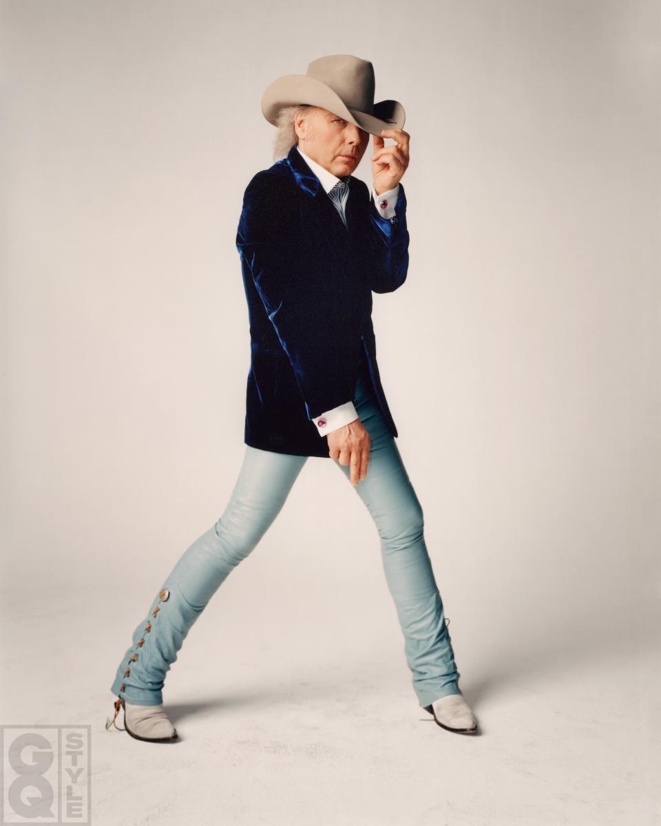 <h1 class="title">dwight-yoakam-gq-style-spring-summer-2020-08.jpg</h1><cite class="credit">Blazer, by Tom Ford / Shirt, by Stefano Ricci / Pants, by Jaime Castaneda Custom Tailor and Western Wear / Boots, by Rios of Mercedes / Cuff links, his own</cite>