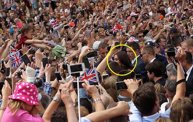 With surging crowds, it's lucky the couple opted to leave their children George and Charlotte at home! Photo: Getty