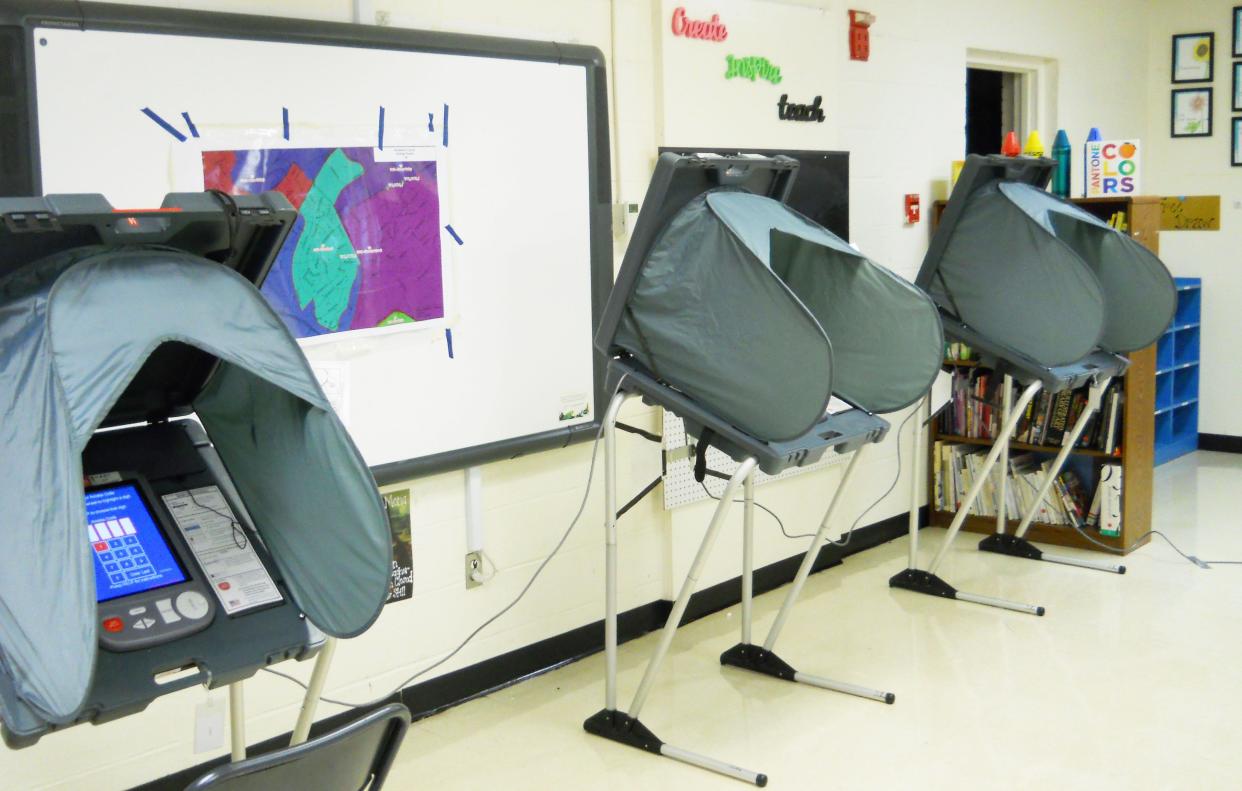 These are voting booths at Woodland Elementary School for the earlier August primary.