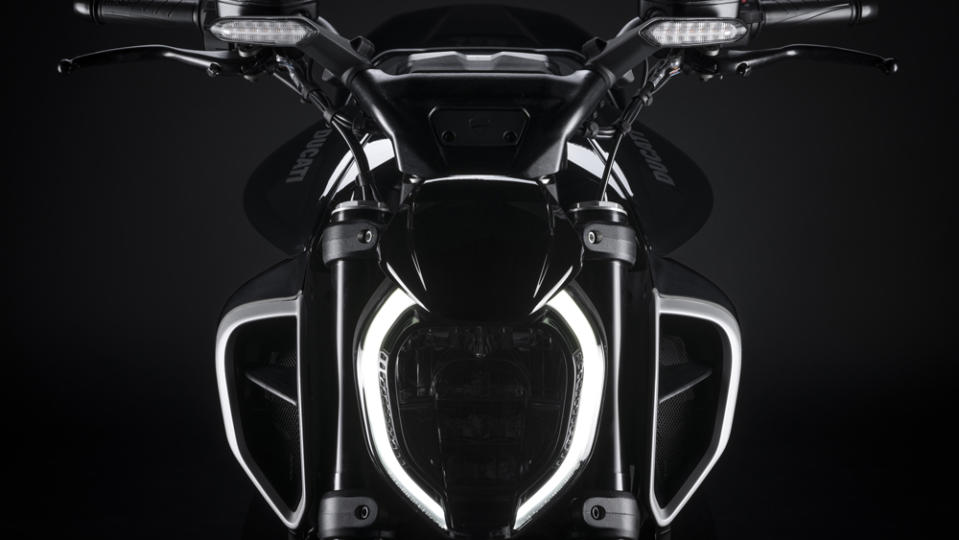 The bike features a new headlight, housing a daytime running light, and larger intakes that flank the four-cylinder motor.