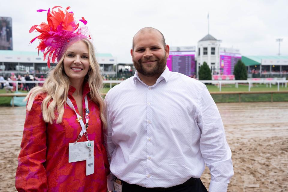 Dominic Morales, right, is one of half a dozen Norton Sports Health athletic trainers serving as track-side medical professionals available on race day. He developed a safety plan for Derby 150 along with Tiffany Haub, left.