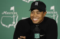 <p>Tiger Woods speaks to the media during a news conference at the Masters golf tournament at the Augusta National Golf Club in Augusta, Ga., Tuesday, April 7, 2009. (AP Photo/Chris O’Meara) </p>