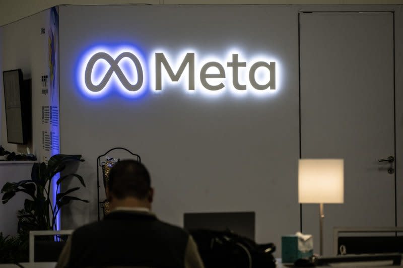 A workspace is dedicated to Meta in the International Media Center in Moscone Center in San Francisco in 2023. On Tuesday, over a half million Facebook users experienced technical errors for several hours, the social media giant reported. File Photo by Terry Schmitt/UPI