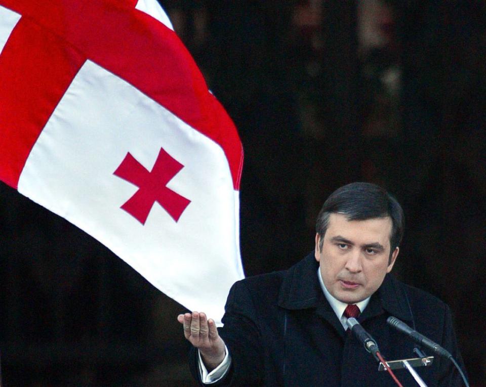 Former Georgian President Mikhail Saakashvili delivers a speech during his swearing-in ceremony in Tbilisi, Georgia, on Jan. 25, 2004. (Maxim Marmum/AFP via Getty Images)