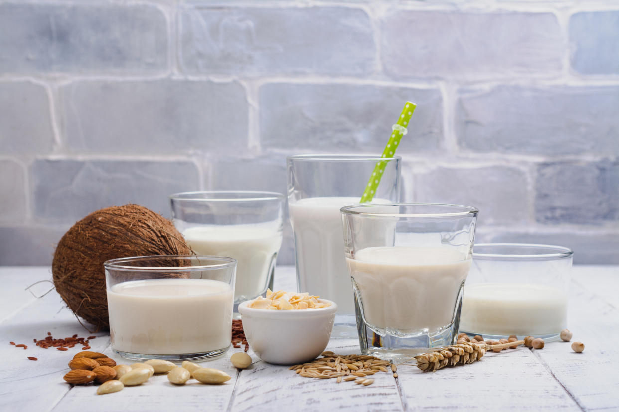Plant-based and dairy milks. (Getty Images)