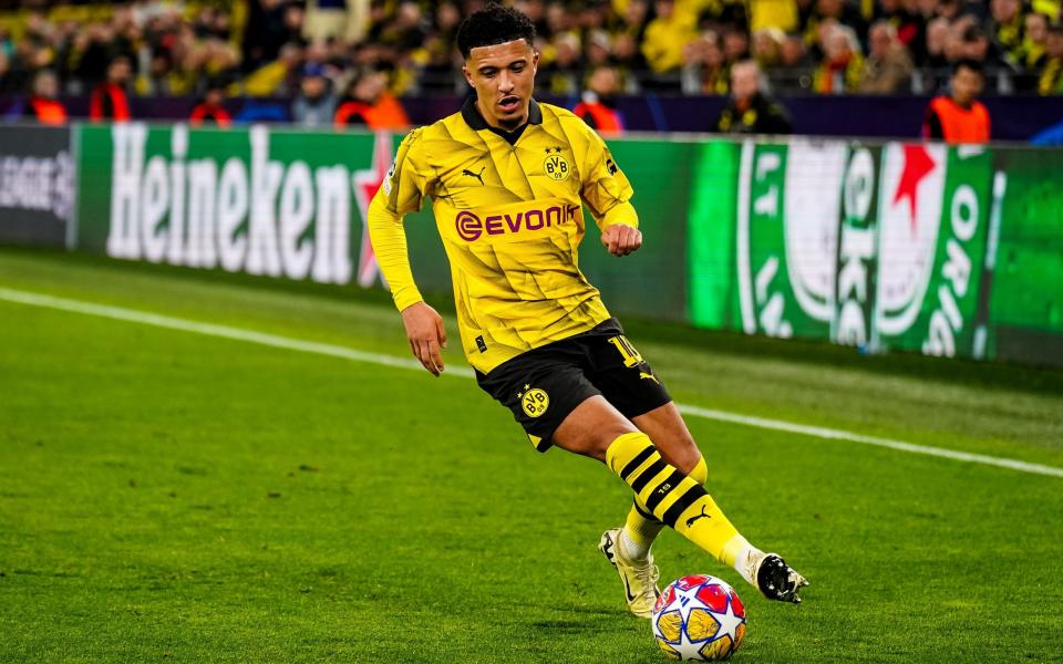 Jadon Sancho on the ball for Borussia Dortmund against Atletico Madrid