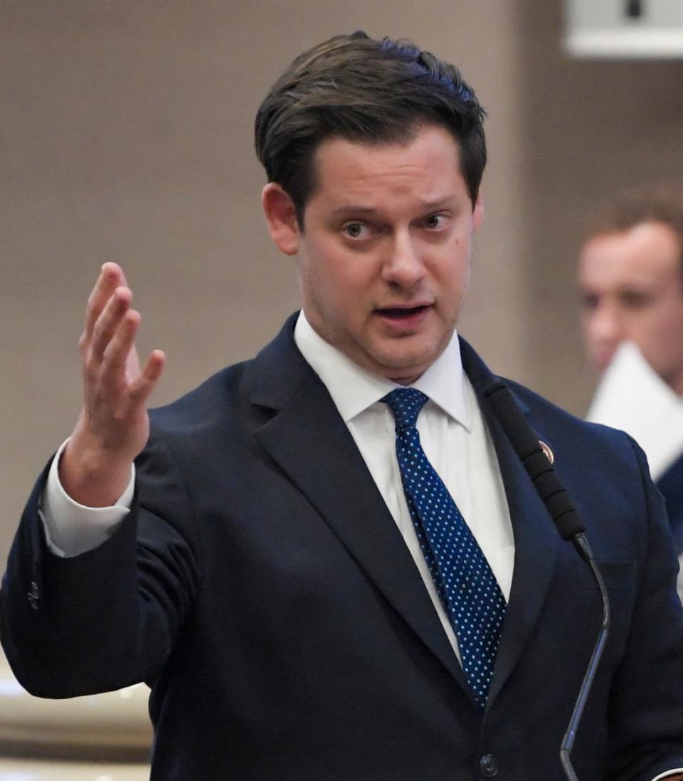 Rep. Phillip Ensler in the house chamber at the Alabama Statehouse in Montgomery, Ala., on Wednesday March 6, 2024.