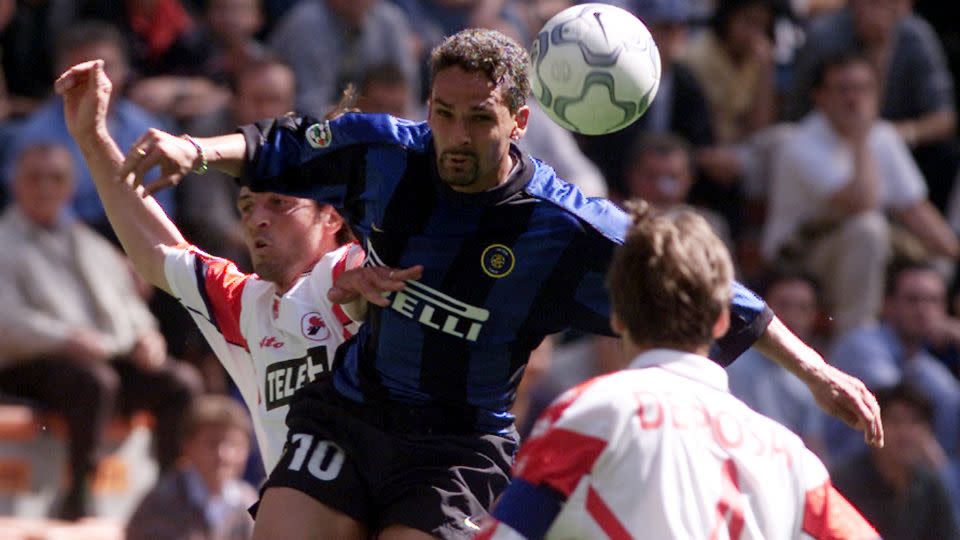 Baggio (C), widely regarded as one of the world's best ever soccer players, played for Juventus, AC Milan, Inter Milan and the Italian national team among others. - Reuters