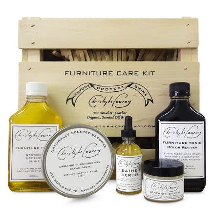 <p><a href="https://www.christophepourny.com/collections/wood-care/products/furniture-care-kit" rel="nofollow noopener" target="_blank" data-ylk="slk:Shop Now;elm:context_link;itc:0;sec:content-canvas" class="link rapid-noclick-resp">Shop Now</a></p><p>Furniture Care Kit</p><p>christophepourny.com</p><p>$120.00</p>