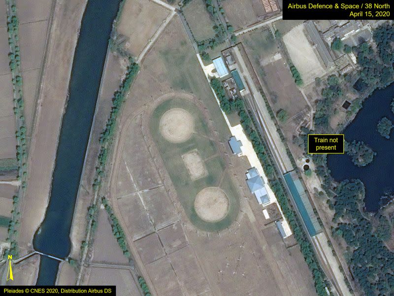 Special train station servicing North Korean leader Kim Jong Un's Wonsan complex is seen in a satellite image