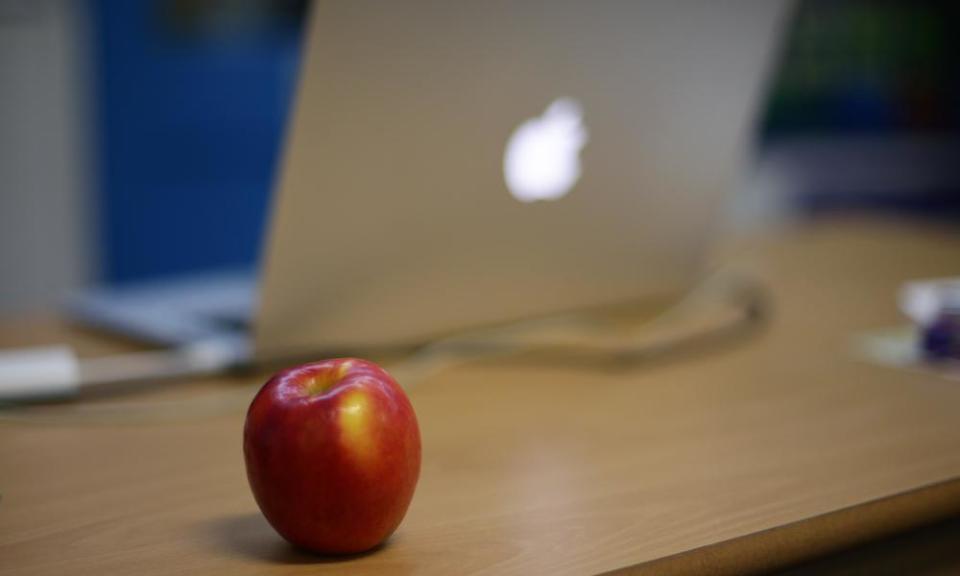 Apple fruit with Apple laptop