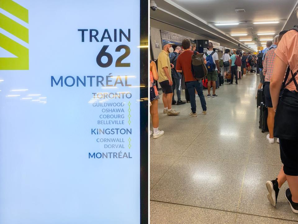 Line to board the train to Montreal