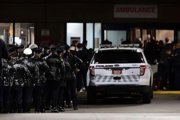 PHOTO: Police gather at Temple University Hospital following a fatal shooting of a Temple University police officer near the campus on Saturday, Feb. 18, 2023, in Philadelphia. (Elizabeth Robertson/The Philadelphia Inquirer via AP) (Elizabeth Robertson/AP)