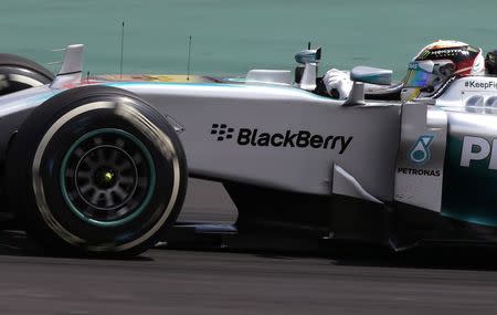 Mercedes Formula One driver Lewis Hamilton of Britain takes a curve during the Brazilian Grand Prix in Sao Paulo November 9, 2014. REUTERS/Paulo Whitaker