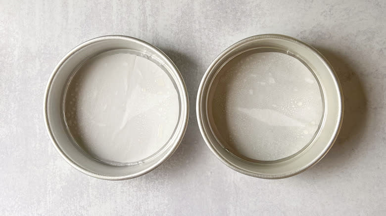 Round cake pans oiled and lined with parchment.