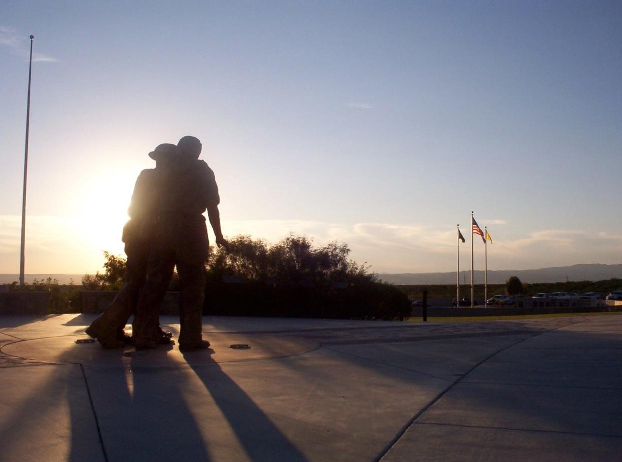 The Bataan Death March statue at Veterans Park in Las Cruces