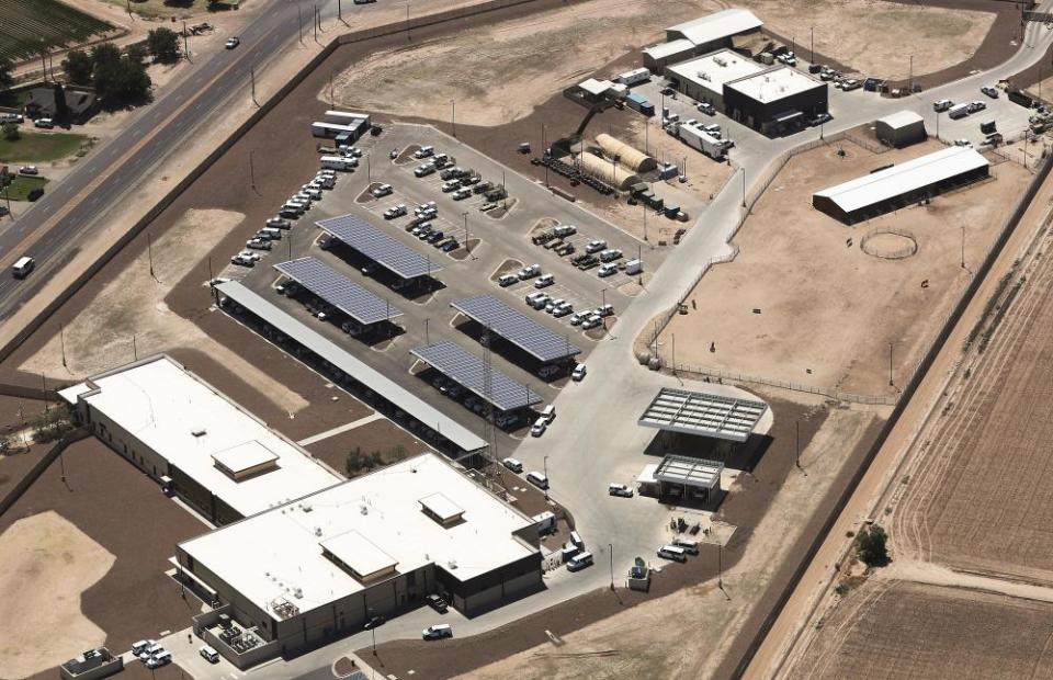 An aerial view of the border patrol facility in Clint, Texas, where attorneys reported migrants had been held in disturbing conditions.