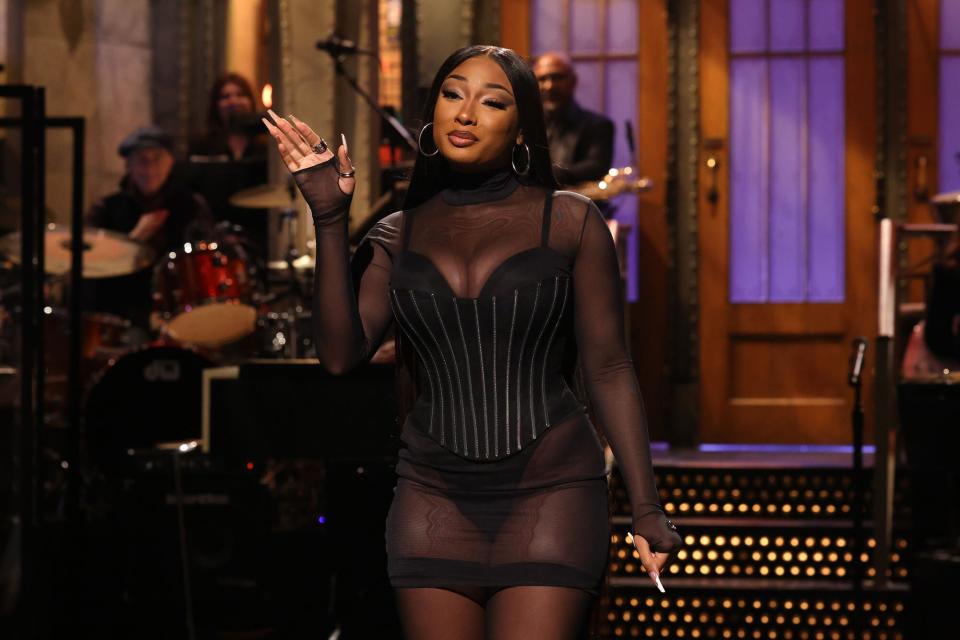 SATURDAY NIGHT LIVE -- Megan Thee Stallion Episode 1829 -- Pictured: Host Megan Thee Stallion during the Monologue on Saturday, October 15, 2022