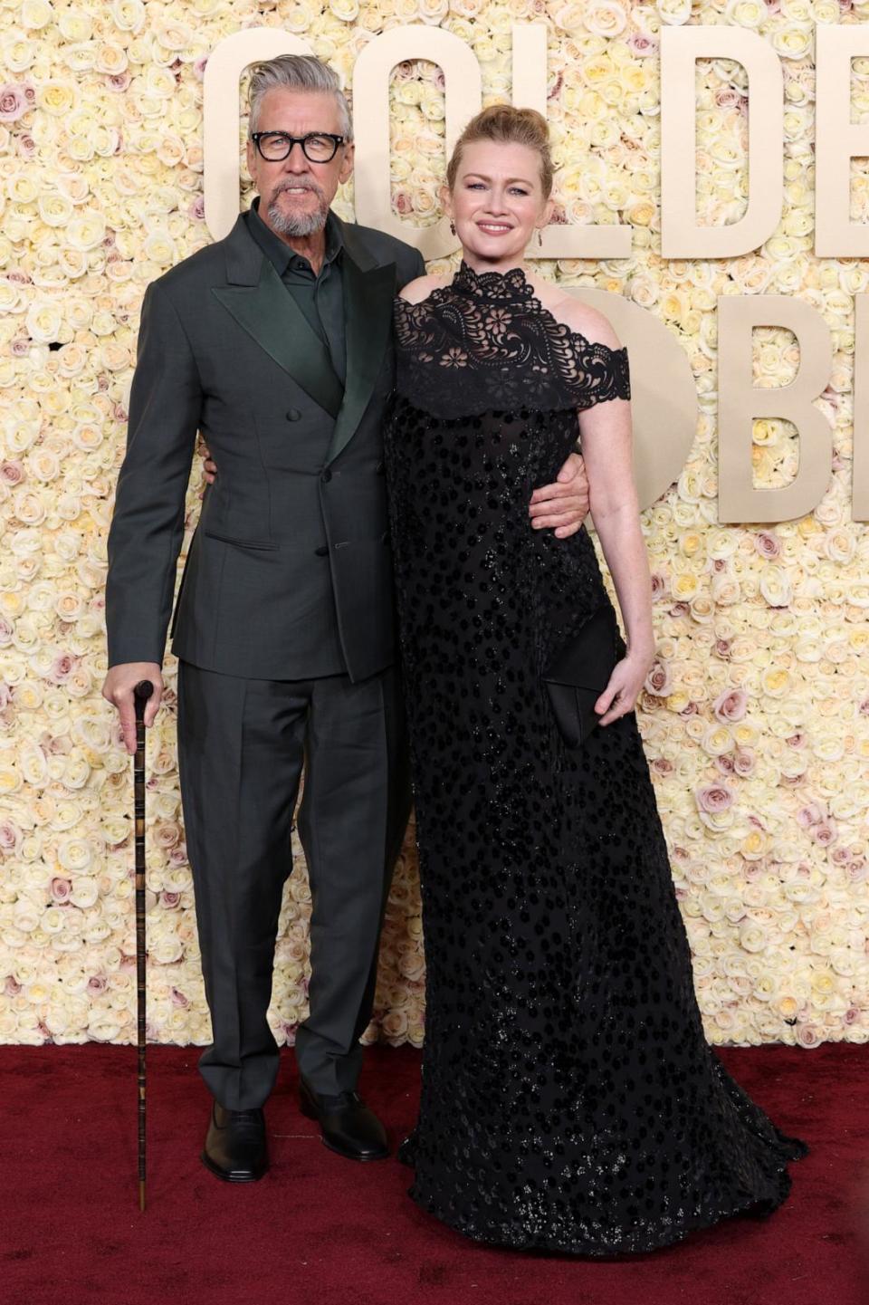 PHOTO: Alan Ruck and Mireille Enos attend the 81st Annual Golden Globe Awards at The Beverly Hilton on January 07, 2024 in Beverly Hills. (Kevin Mazur/Getty Images)