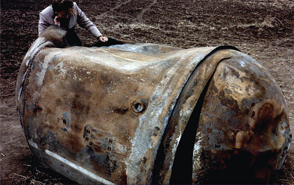A main propellant tank of the second stage of a Delta 2 launch vehicle landed near Georgetown, Texas in January 1997.