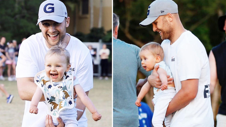 Gary Ablett and son Levi, pictured here in the AFL's quarantine hub on the Gold Coast. 