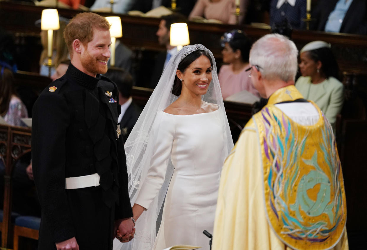 The Duke and Duchess of Sussex on their wedding day, May 19, 2018.  (Photo: DOMINIC LIPINSKI via Getty Images)