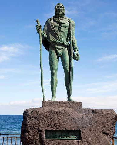 <p>Peter Schickert/Getty</p> A statue of Anthony Ramos' royal ancestor still stands on Tenerife.
