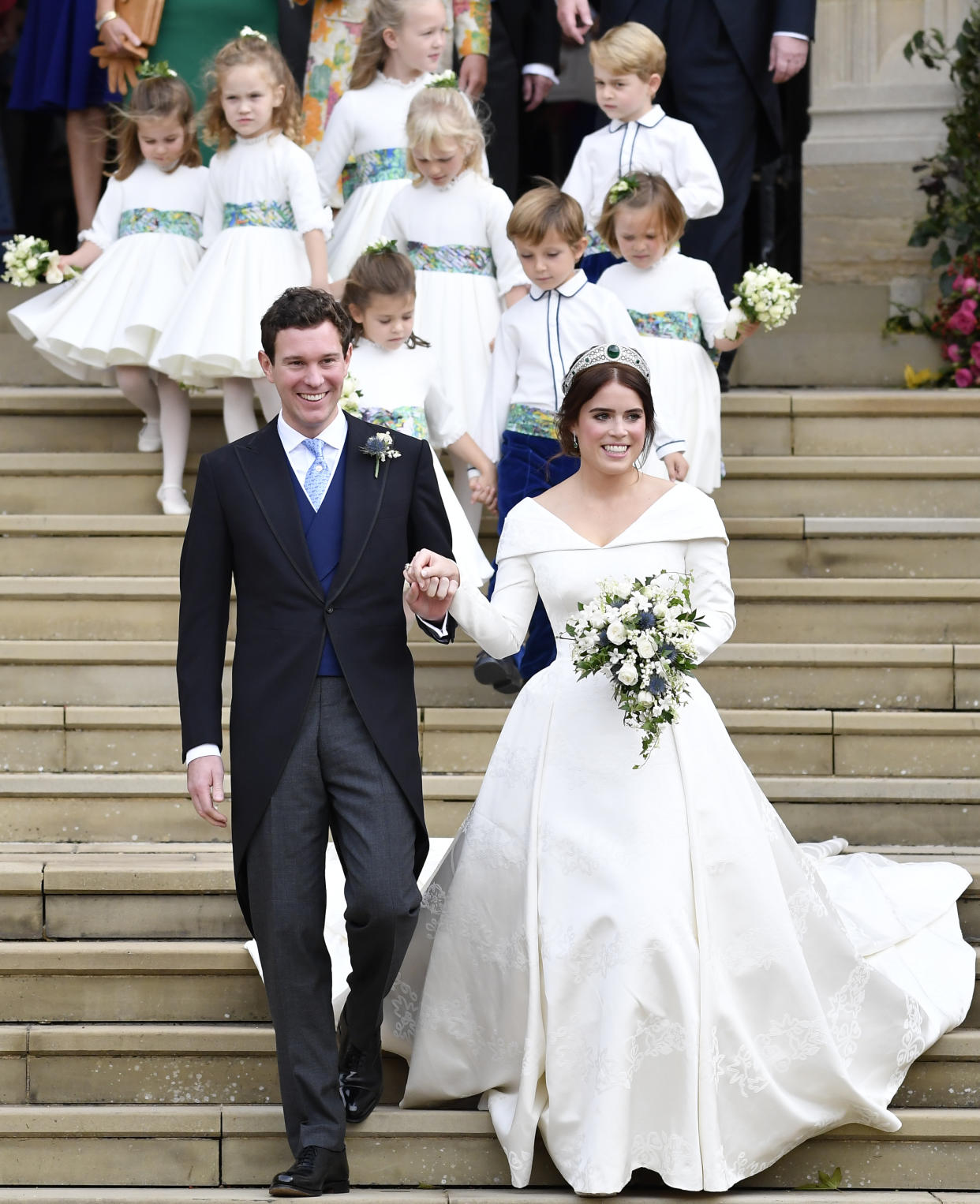 Newlyweds Princess Eugenie and Jack Brooksbank at Windsor Castle on Oct. 12. (Photo: Toby Melville/WPA Pool/Getty Images)