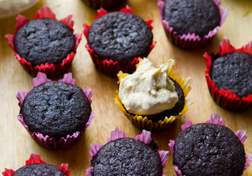 <div class="caption-credit"> Photo by: Kathy Patalsky</div><b>Peanut Butter Chocolate Cupcakes <br></b> Peanut butter and chocolate flavors merge in these fun and tasty vegan cupcakes. The creamy peanut butter frosting on top is to die for! <br> <i><a href="http://www.babble.com/best-recipes/23-yummy-nut-butter-lovers-recipes/#peanut-butter-chocolate-cupcakes" rel="nofollow noopener" target="_blank" data-ylk="slk:Get the recipe;elm:context_link;itc:0;sec:content-canvas" class="link ">Get the recipe</a> <br></i> <b><i><a href="http://www.babble.com/best-recipes/21-dreamy-vegan-cupcake-recipes/?cmp=ELP|bbl|lp|YahooShine|Main||011813||23yummynutbutterloversrecipes|famE|||" rel="nofollow noopener" target="_blank" data-ylk="slk:Related: 21 cupcakes you'd never know were vegan;elm:context_link;itc:0;sec:content-canvas" class="link ">Related: 21 cupcakes you'd never know were vegan</a></i></b><i><br></i>