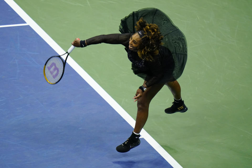 Serena Williams, of the United States, competes against Anett Kontaveit, of Estonia, during the second round of the U.S. Open tennis championships, Wednesday, Aug. 31, 2022, in New York. (AP Photo/Frank Franklin II)