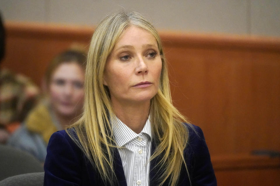 Gwyneth Paltrow reacts to the verdict in her trial, Thursday, March 30, 2023, in Park City, Utah. Paltrow won her court battle over a 2016 ski collision at a posh Utah ski resort after a jury decided Thursday that the movie star wasn’t at fault for the crash. (AP Photo/Rick Bowmer, Pool)