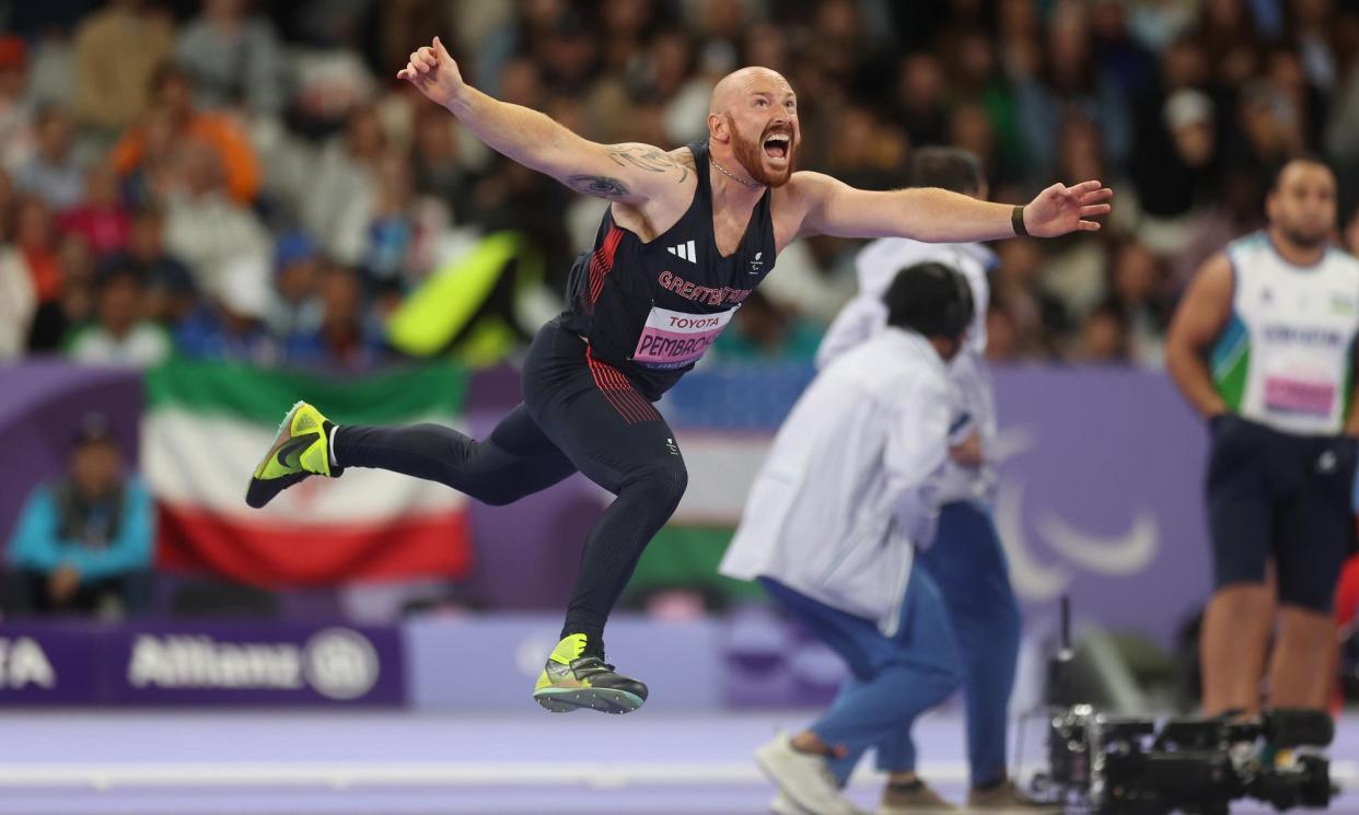 <span>Daniel Pembroke of Team Great Britain lets the javelin fly during the F13 competition.</span><span>Photograph: Ezra Shaw/Getty Images</span>