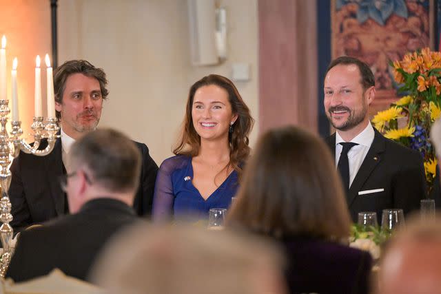 <p>Hannes Magerstaedt/Getty</p> Prince Ludwig and Princess Sophie with Crown Prince Haakon of Norway at an evening reception in Munich, Germany on November 6, 2023