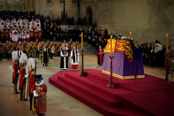 <p>LONDON, ENGLAND - SEPTEMBER 14: The Archbishop of Canterbury, Justin Welby leads the proceedings during the procession for the Lying-in State of Queen Elizabeth II on September 14, 2022 in London, England. Christopher Furlong/Pool via REUTERS</p> 