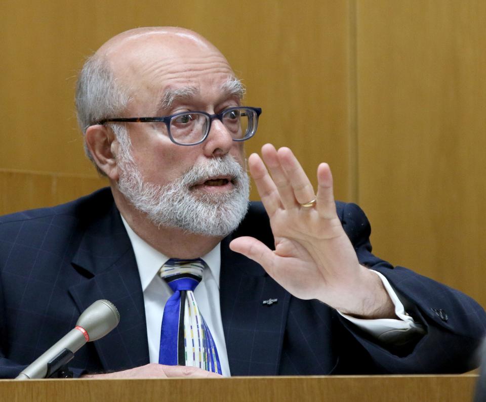 Forensic Pathologist Dr. Thomas A. Andrew testifies during Christopher Gregor's trial before before Superior Court Judge Guy P. Ryan in Toms River Wednesday, May 8, 2024. Gregor is charged with the murder and child endangerment of his son 6-year-old son Corey Micciolo.