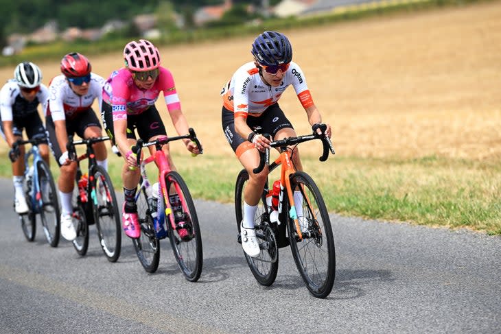 <span class="article__caption">The day’s break worked hard to establish a lead of almost four minutes on stage 5 of the Tour de France Femmes 2022. </span> (Photo: Dario Belingheri/Getty Images)
